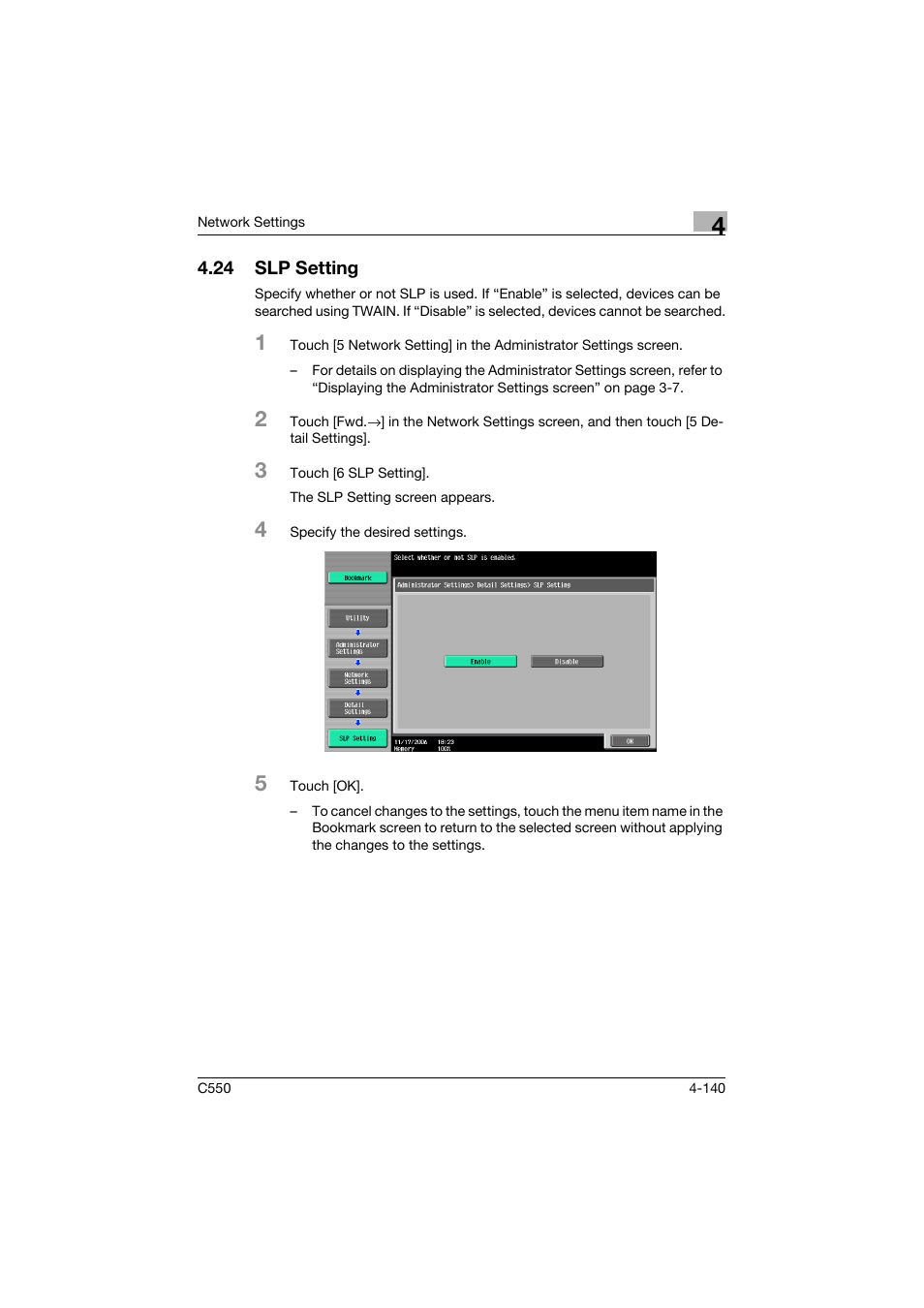 24 slp setting, Slp setting -140 | Konica Minolta bizhub C550 User Manual | Page 386 / 415