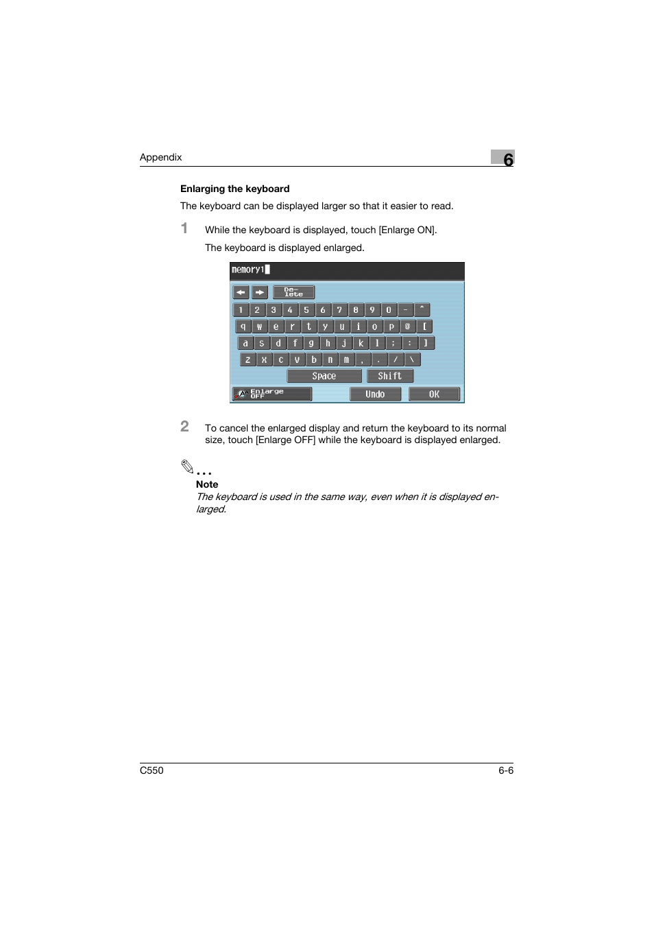 Enlarging the keyboard, Enlarging the keyboard -6 | Konica Minolta bizhub C550 User Manual | Page 402 / 415