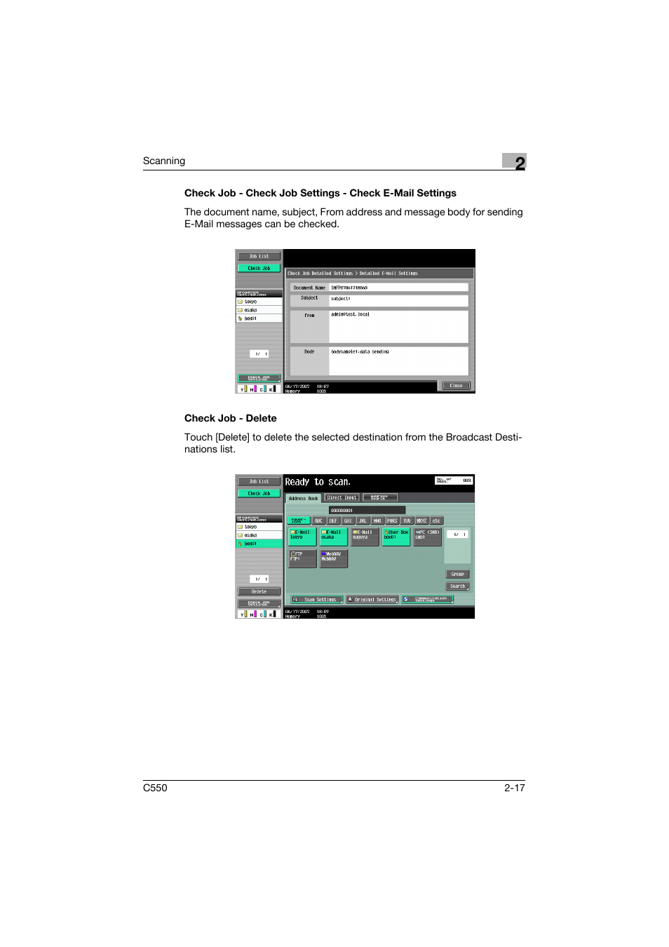 Check job - delete | Konica Minolta bizhub C550 User Manual | Page 56 / 415