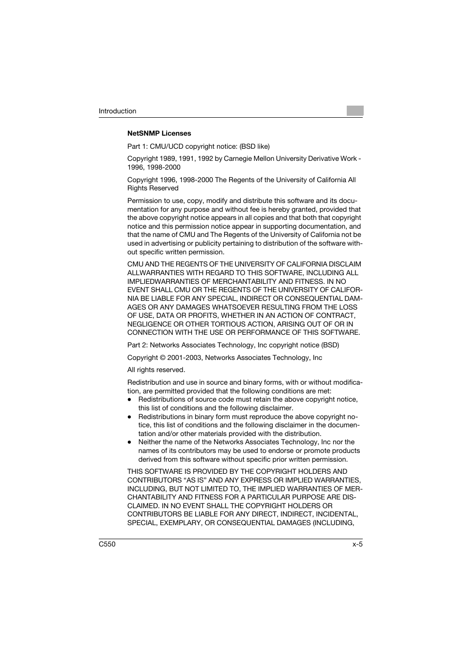 Netsnmp licenses | Konica Minolta bizhub C550 User Manual | Page 6 / 415