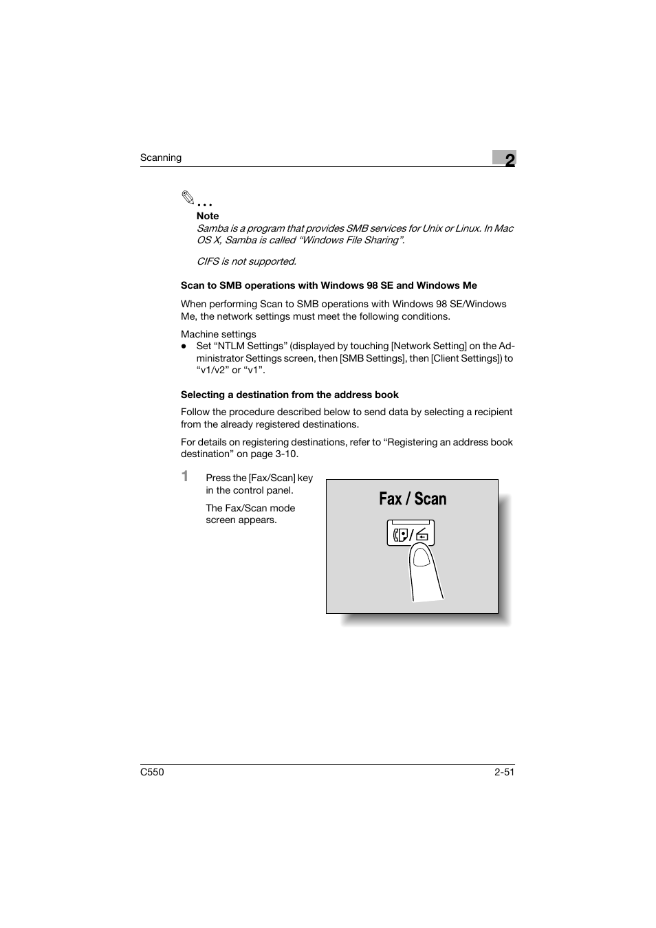 Selecting a destination from the address book, P. 2-51 | Konica Minolta bizhub C550 User Manual | Page 90 / 415