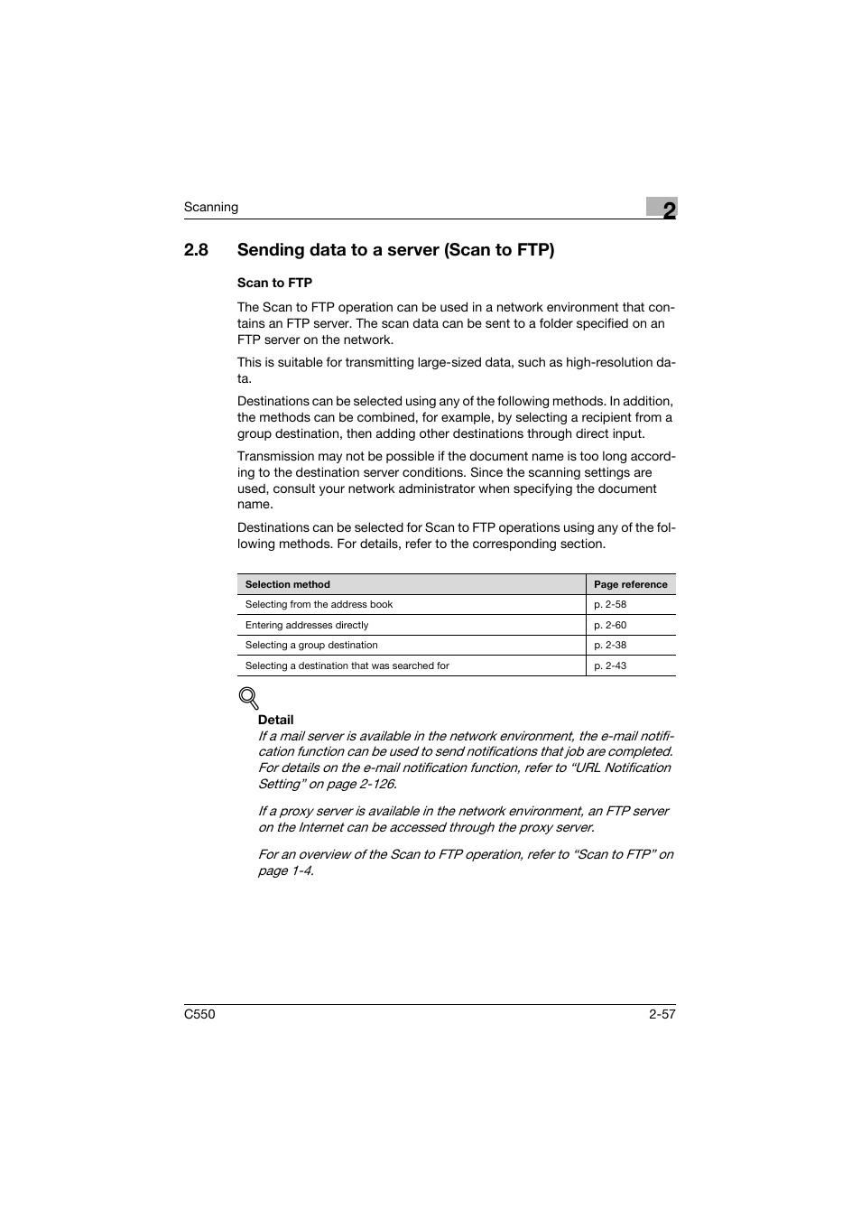 8 sending data to a server (scan to ftp), Scan to ftp, Sending data to a server (scan to ftp) -57 | Scan to ftp -57 | Konica Minolta bizhub C550 User Manual | Page 96 / 415