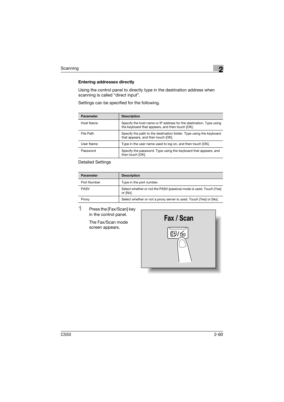 Entering addresses directly, Entering addresses directly -60, P. 2-60 | Konica Minolta bizhub C550 User Manual | Page 99 / 415