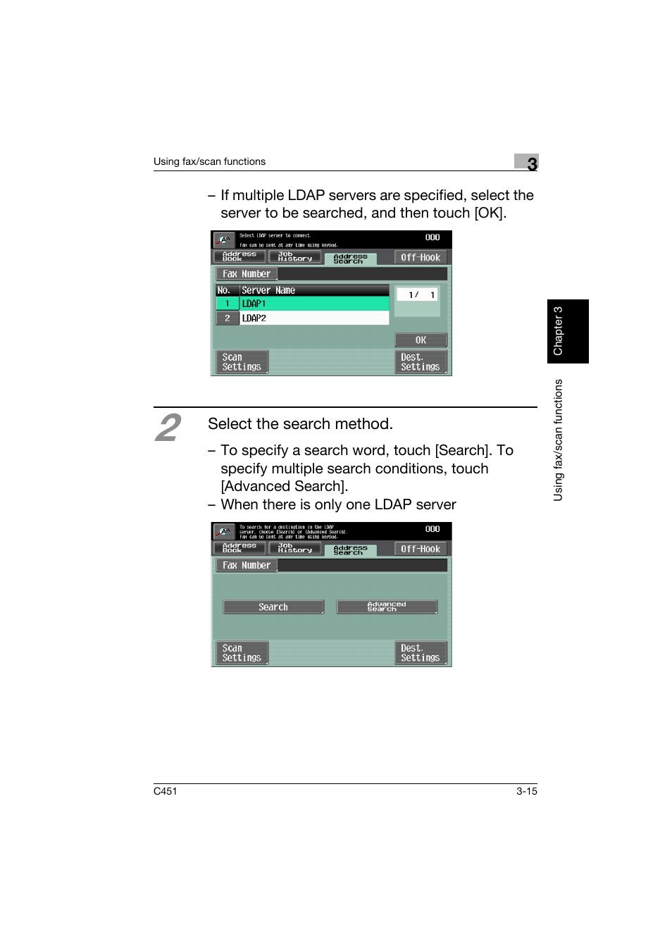 Select the search method | Konica Minolta bizhub C451 User Manual | Page 116 / 164