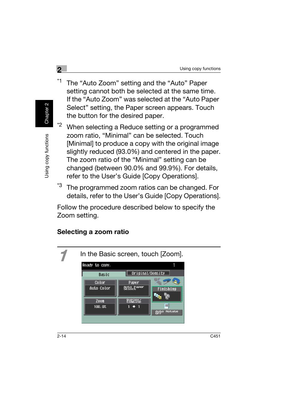 Selecting a zoom ratio, Selecting a zoom ratio -14 | Konica Minolta bizhub C451 User Manual | Page 57 / 164
