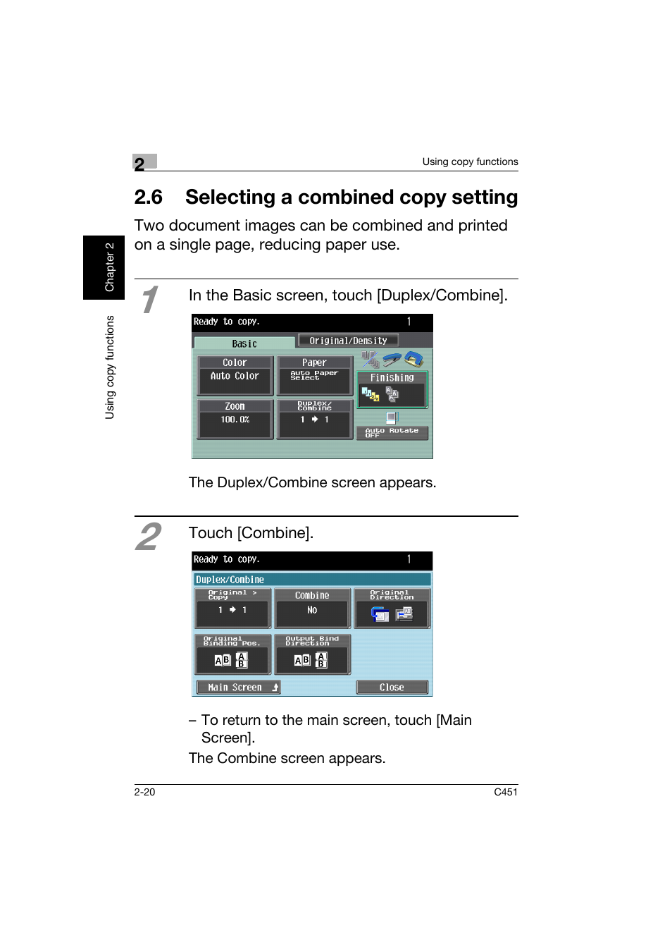 6 selecting a combined copy setting, 6 selecting a combined copy setting -20 | Konica Minolta bizhub C451 User Manual | Page 63 / 164