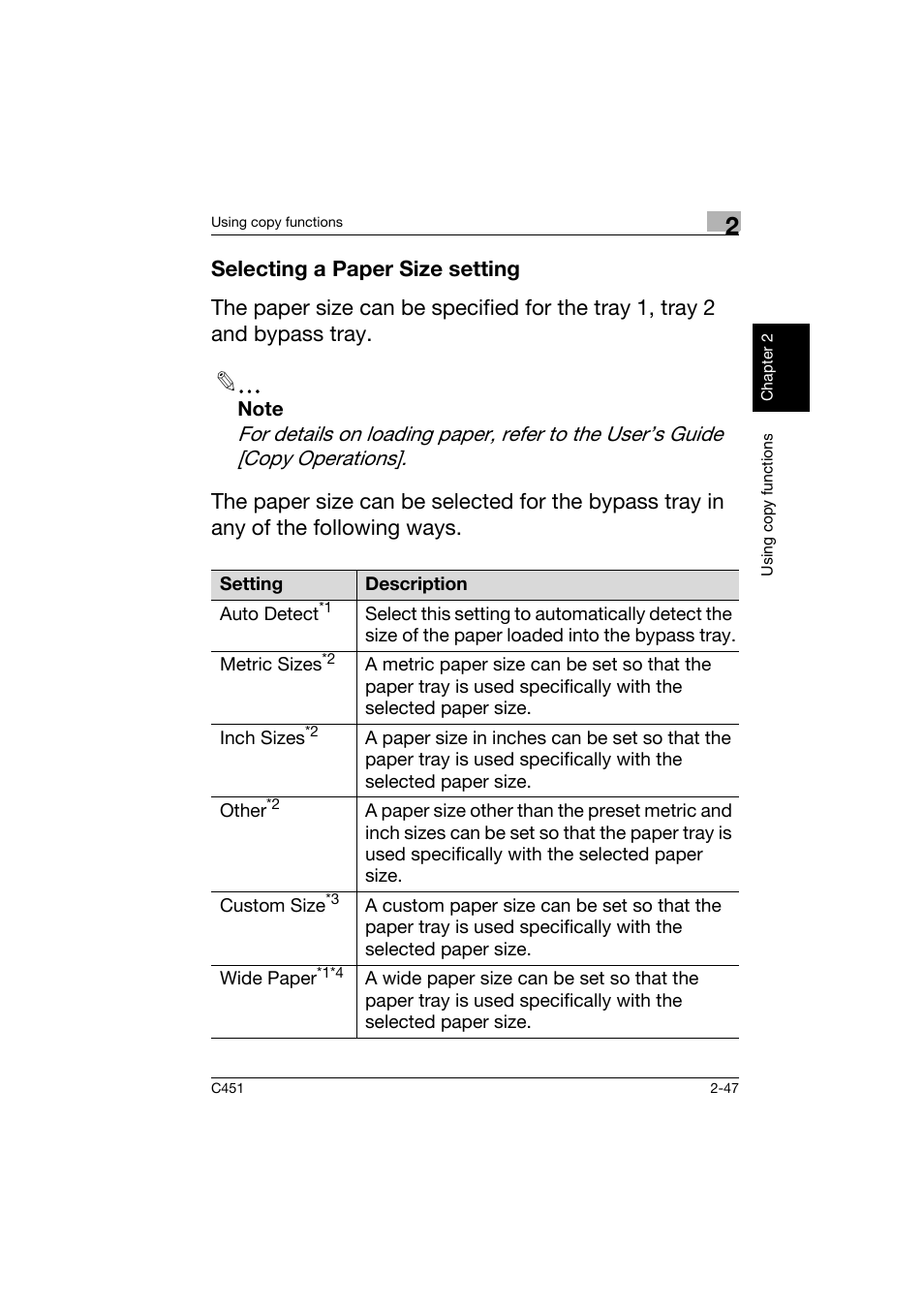 Selecting a paper size setting, Selecting a paper size setting -47 | Konica Minolta bizhub C451 User Manual | Page 90 / 164