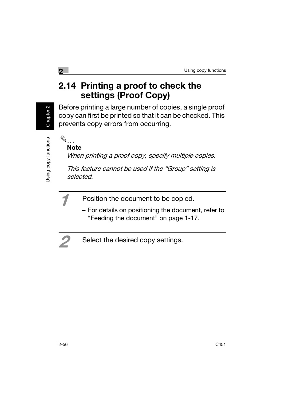 14printing a proof to check the settings, Proof copy) -56 | Konica Minolta bizhub C451 User Manual | Page 99 / 164