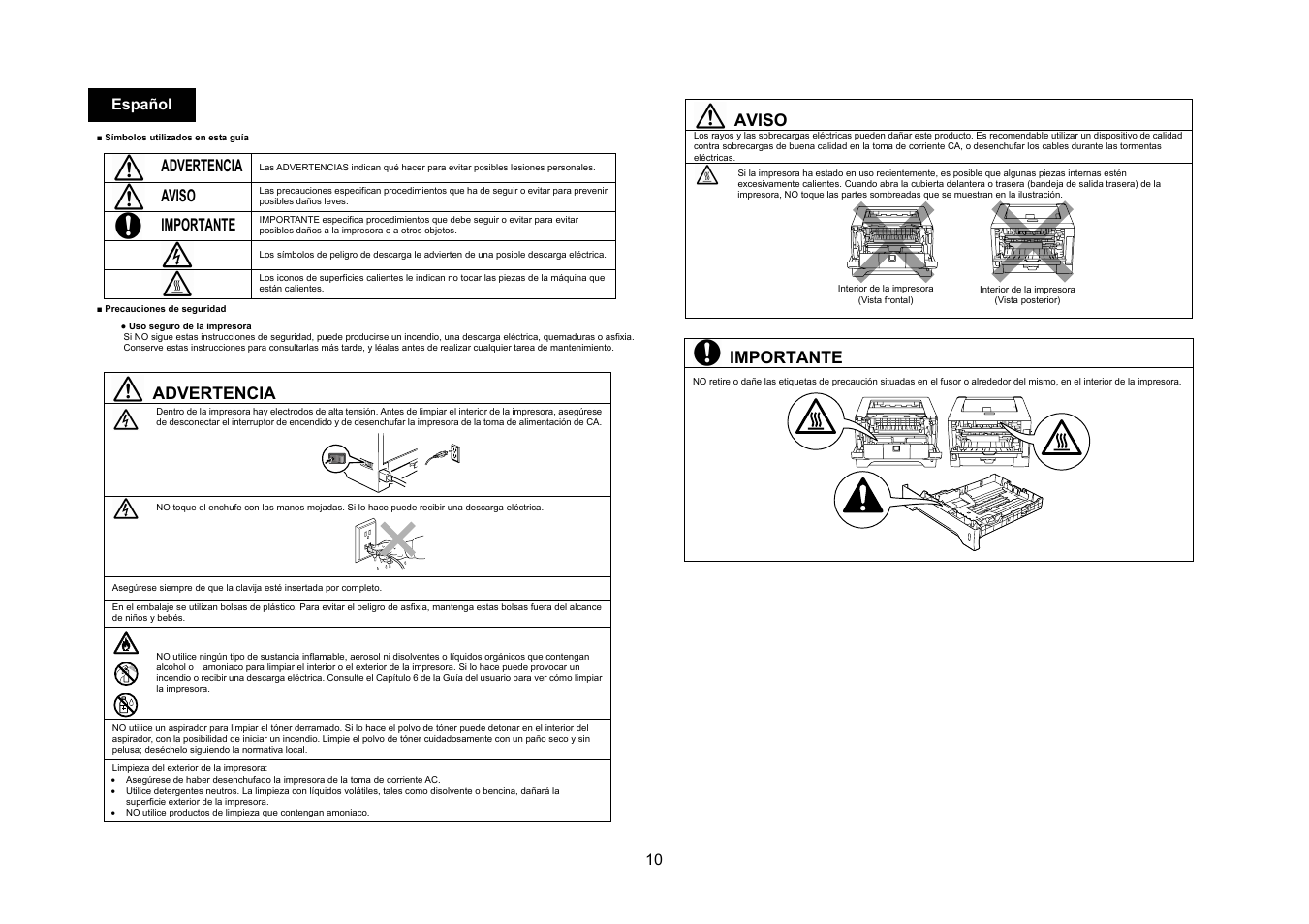 Advertencia, Aviso, Importante | Konica Minolta bizhub 20P User Manual | Page 11 / 39