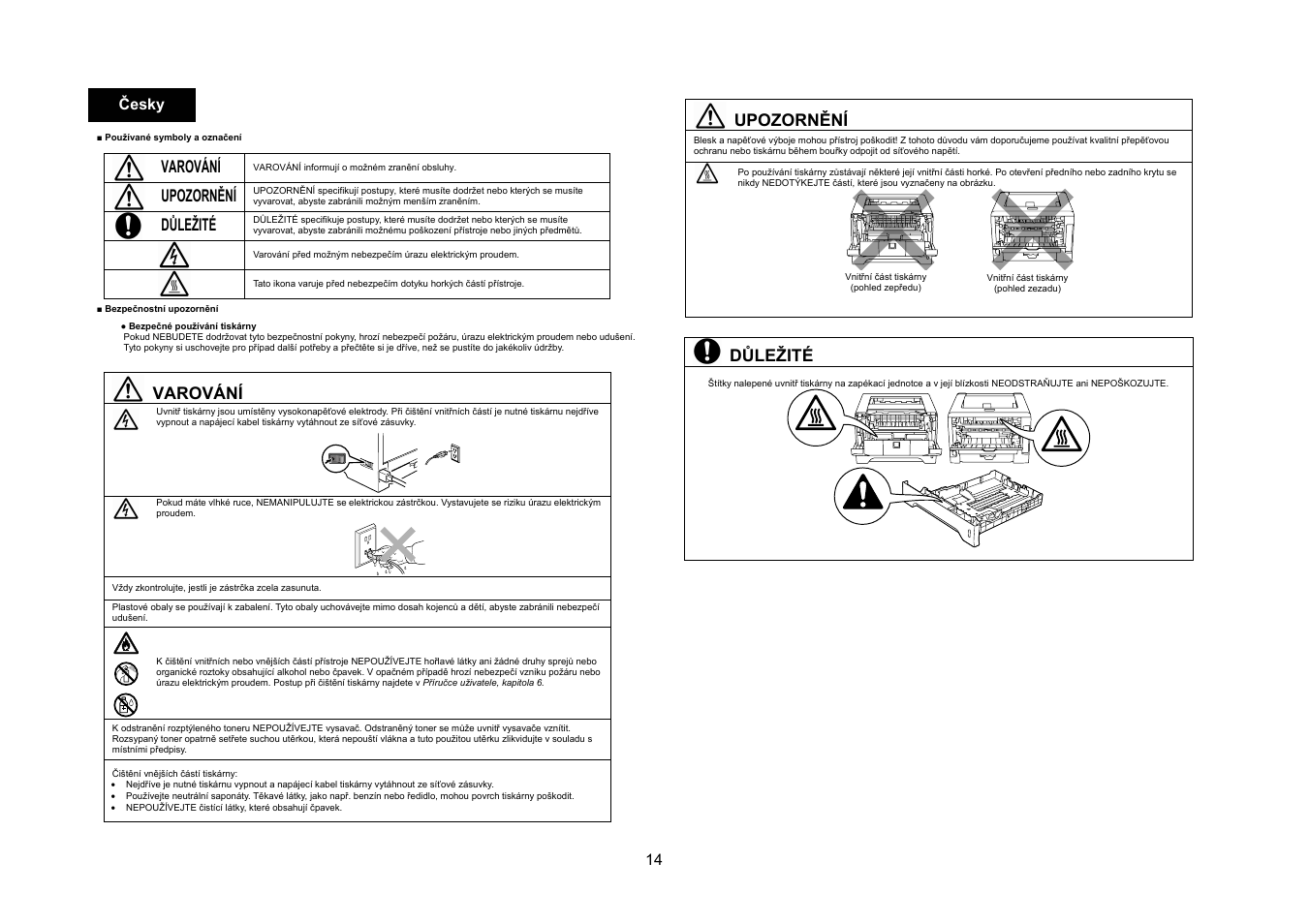 Varování, Upozornění, Důležité | 14 česky | Konica Minolta bizhub 20P User Manual | Page 15 / 39