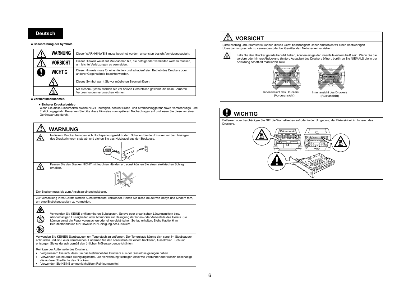 Warnung, Vorsicht, Wichtig | Konica Minolta bizhub 20P User Manual | Page 7 / 39