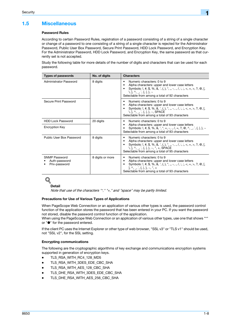 5 miscellaneous, Password rules, Encrypting communications | Konica Minolta magicolor 8650 User Manual | Page 13 / 98