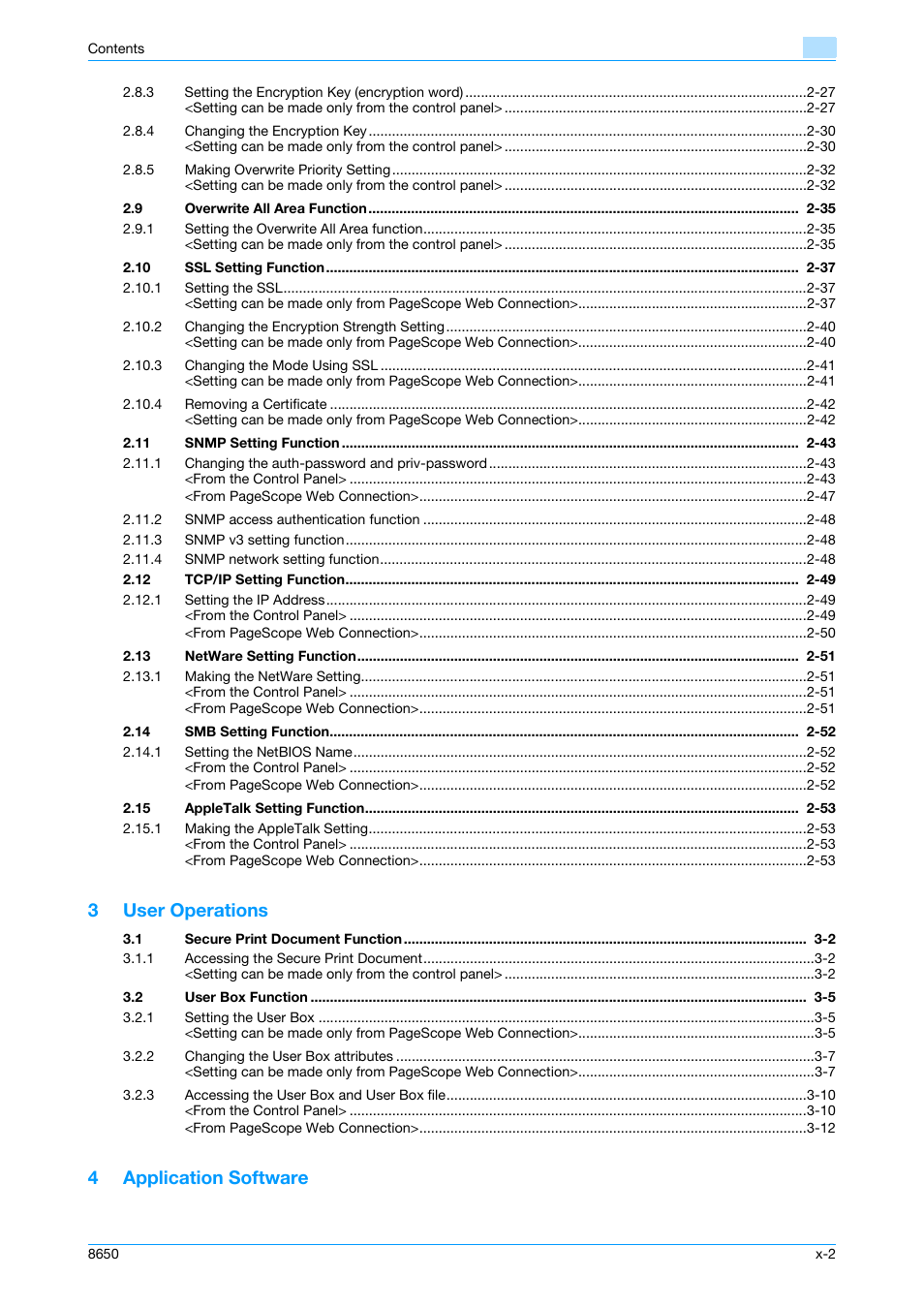 3user operations, 4application software | Konica Minolta magicolor 8650 User Manual | Page 3 / 98