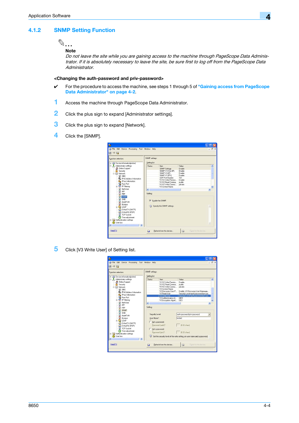 2 snmp setting function, Changing the auth-password and priv-password | Konica Minolta magicolor 8650 User Manual | Page 85 / 98