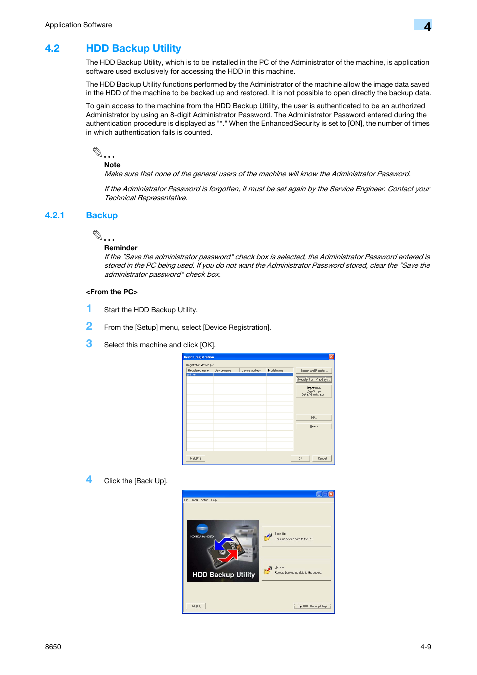 2 hdd backup utility, 1 backup, From the pc | Hdd backup utility -9, Backup -9 <from the pc> -9 | Konica Minolta magicolor 8650 User Manual | Page 90 / 98