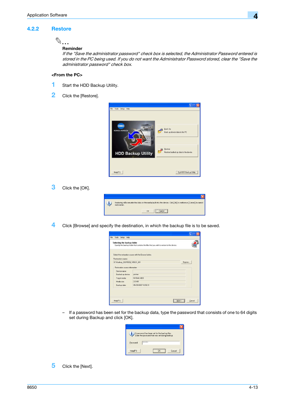 2 restore, From the pc, Restore -13 <from the pc> -13 | Konica Minolta magicolor 8650 User Manual | Page 94 / 98