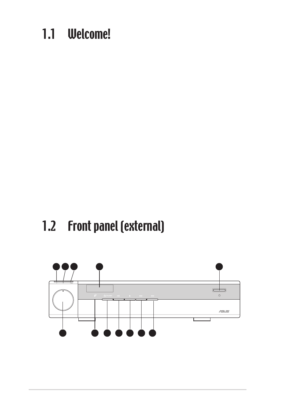 1 welcome! 1.2 front panel (external) | Asus Digital Entertainment PC AB-V100 User Manual | Page 12 / 112