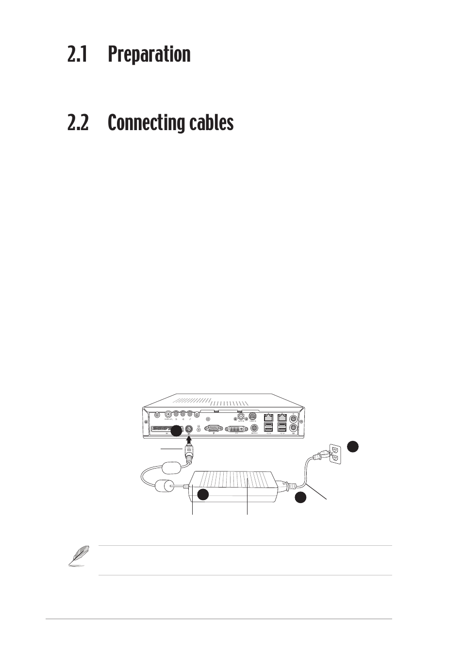 1 preparation, 2 connecting cables, 1 power adapter and cable | Asus Digital Entertainment PC AB-V100 User Manual | Page 20 / 112