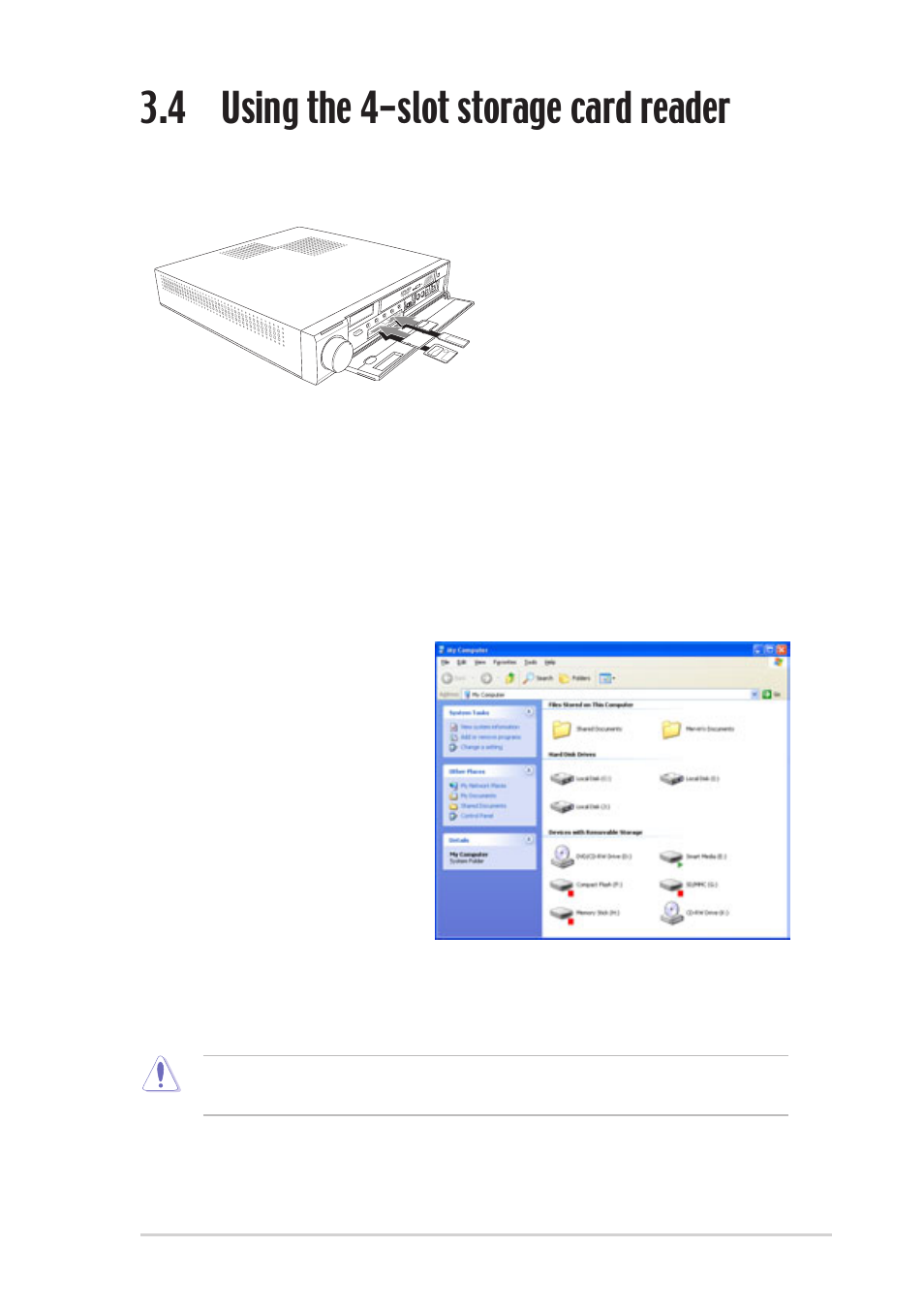 4 using the 4-slot storage card reader | Asus Digital Entertainment PC AB-V100 User Manual | Page 29 / 112