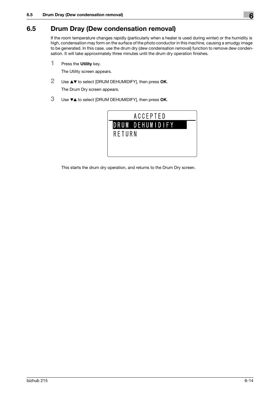 5 drum dray (dew condensation removal), Drum dray (dew condensation removal) -14, P. 6-14 | Konica Minolta Bizhub 215 User Manual | Page 101 / 138