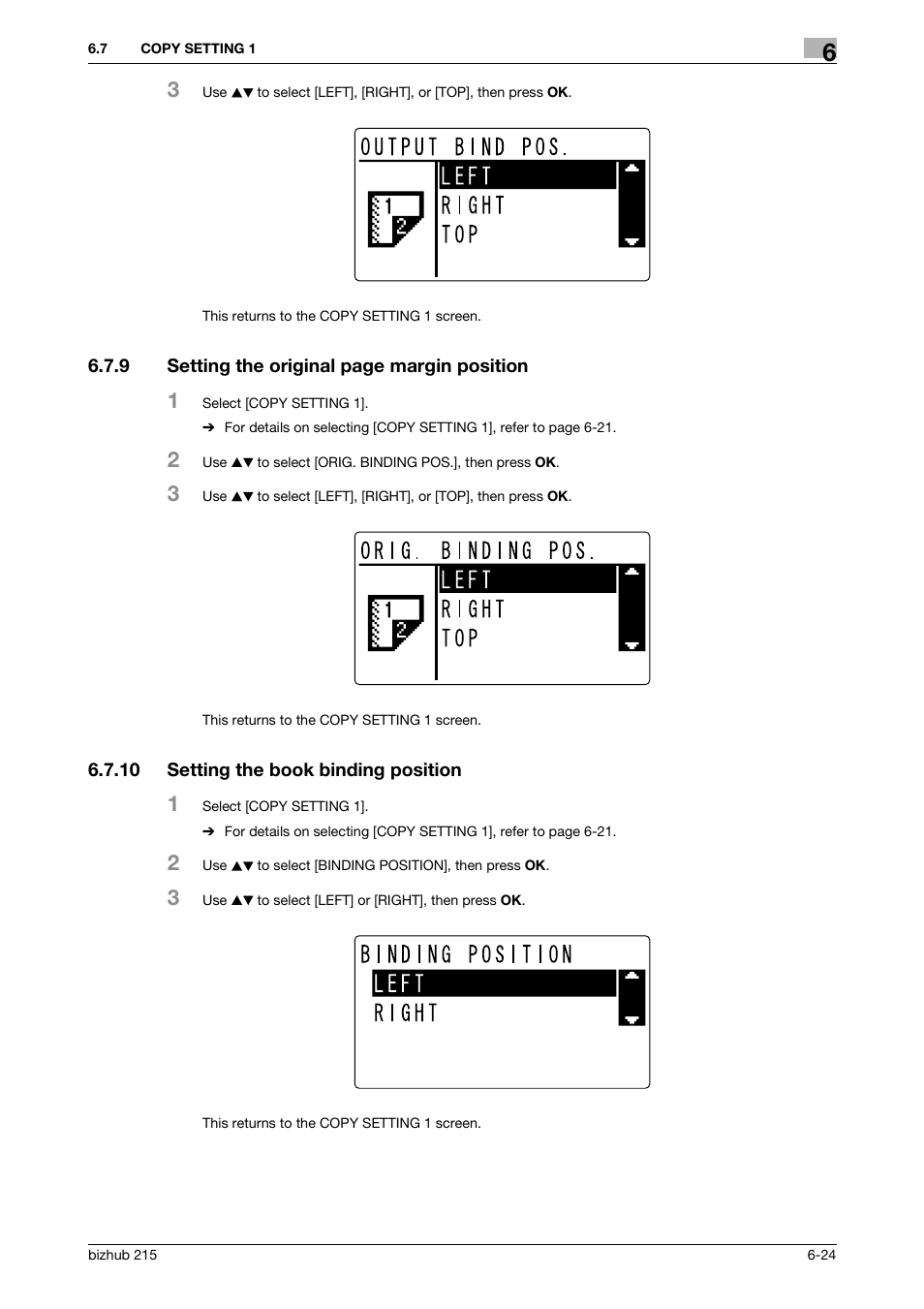 10 setting the book binding position, Setting the book binding position -24 | Konica Minolta Bizhub 215 User Manual | Page 111 / 138