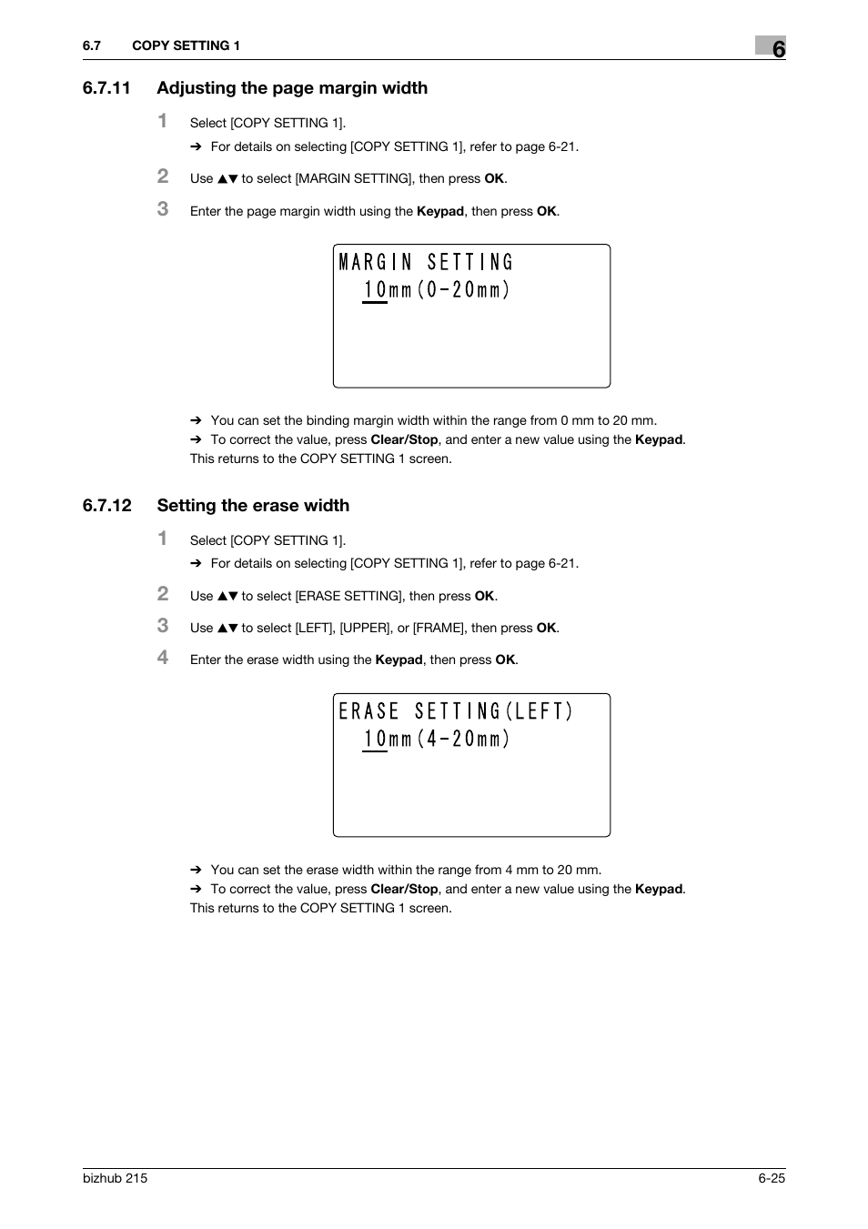 12 setting the erase width, Setting the erase width -25 | Konica Minolta Bizhub 215 User Manual | Page 112 / 138