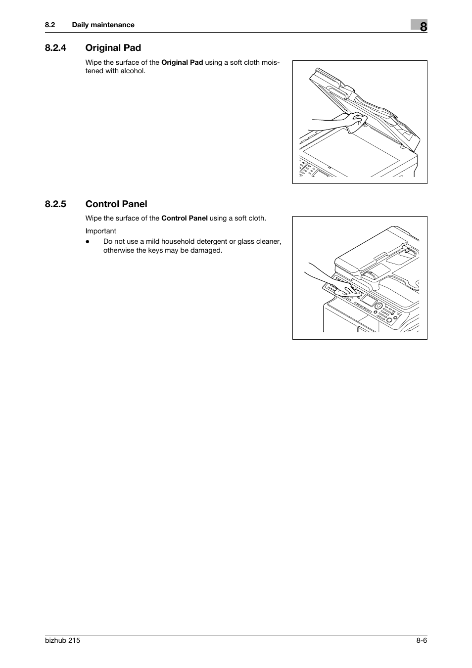 4 original pad, 5 control panel, Original pad -6 | Control panel -6, T. (p. 8-6 | Konica Minolta Bizhub 215 User Manual | Page 131 / 138