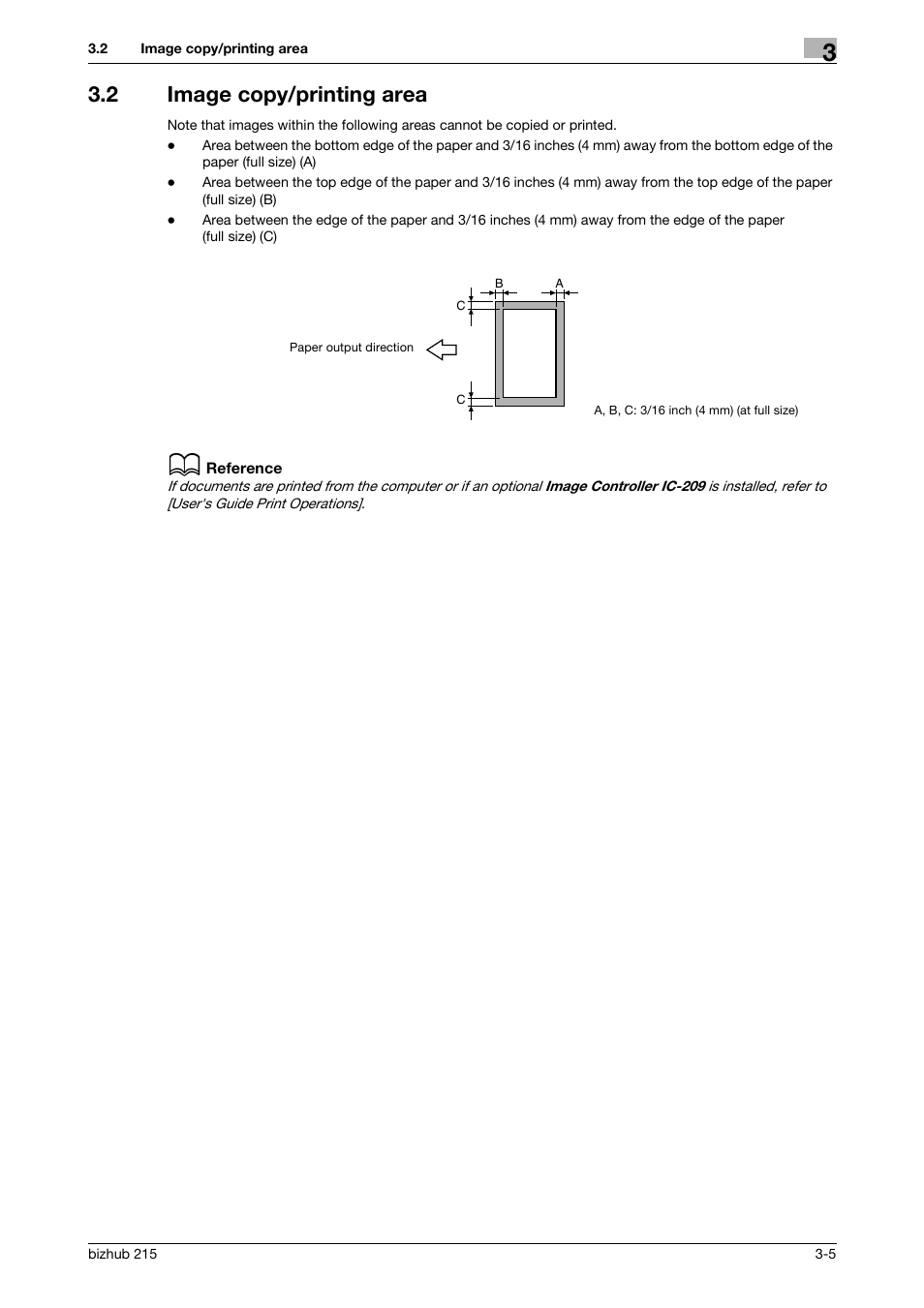 2 image copy/printing area, Image copy/printing area -5 | Konica Minolta Bizhub 215 User Manual | Page 33 / 138