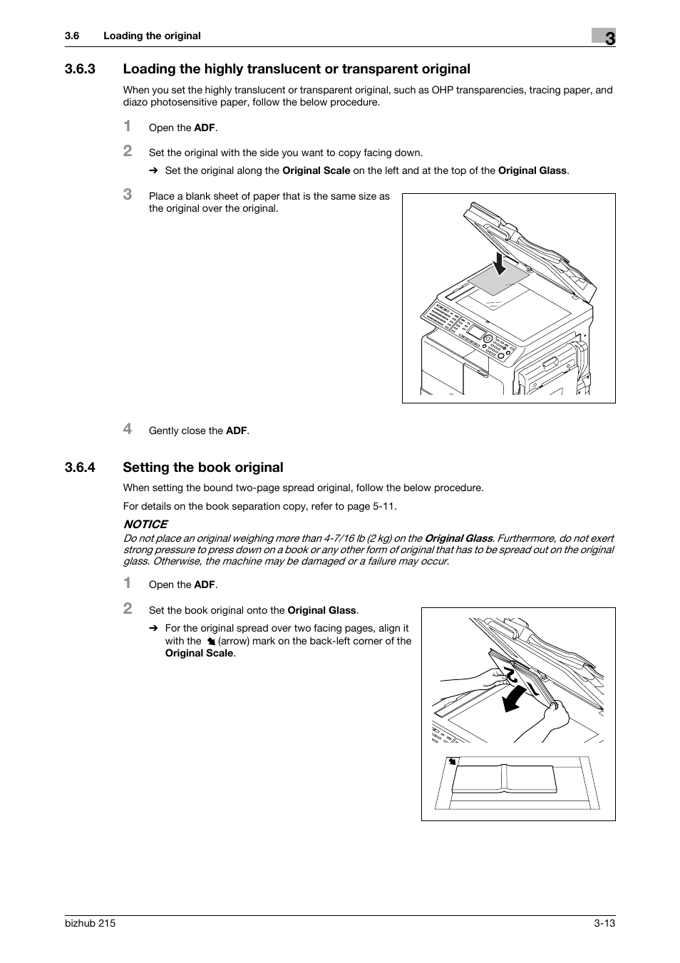 4 setting the book original, Setting the book original -13 | Konica Minolta Bizhub 215 User Manual | Page 41 / 138