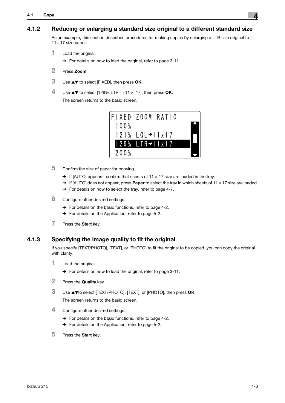 3 specifying the image quality to fit the original, P. 4-3 | Konica Minolta Bizhub 215 User Manual | Page 46 / 138