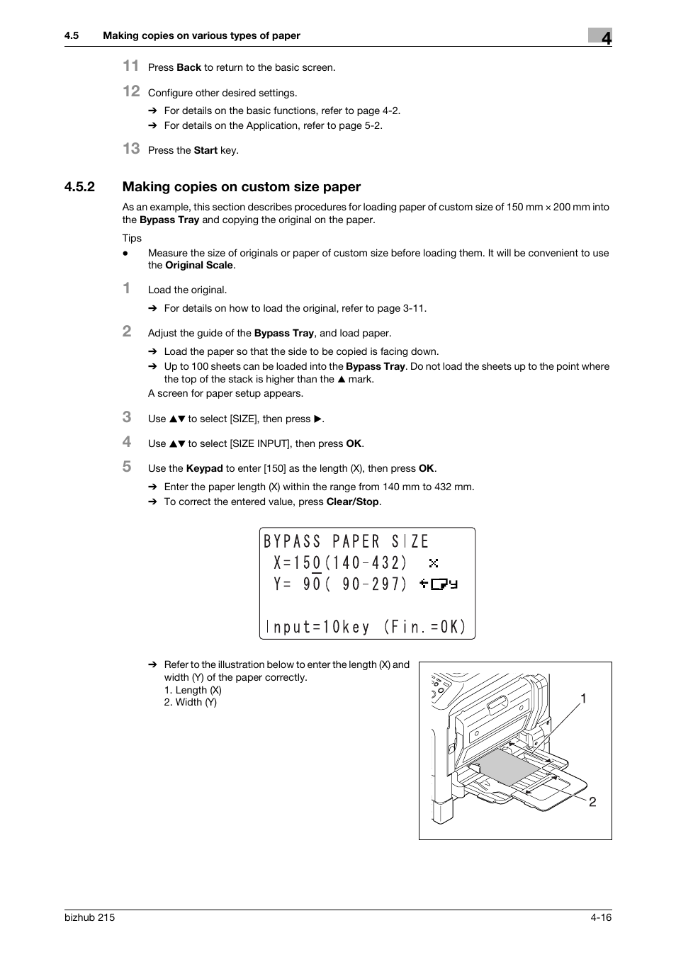 2 making copies on custom size paper, Making copies on custom size paper -16 | Konica Minolta Bizhub 215 User Manual | Page 59 / 138