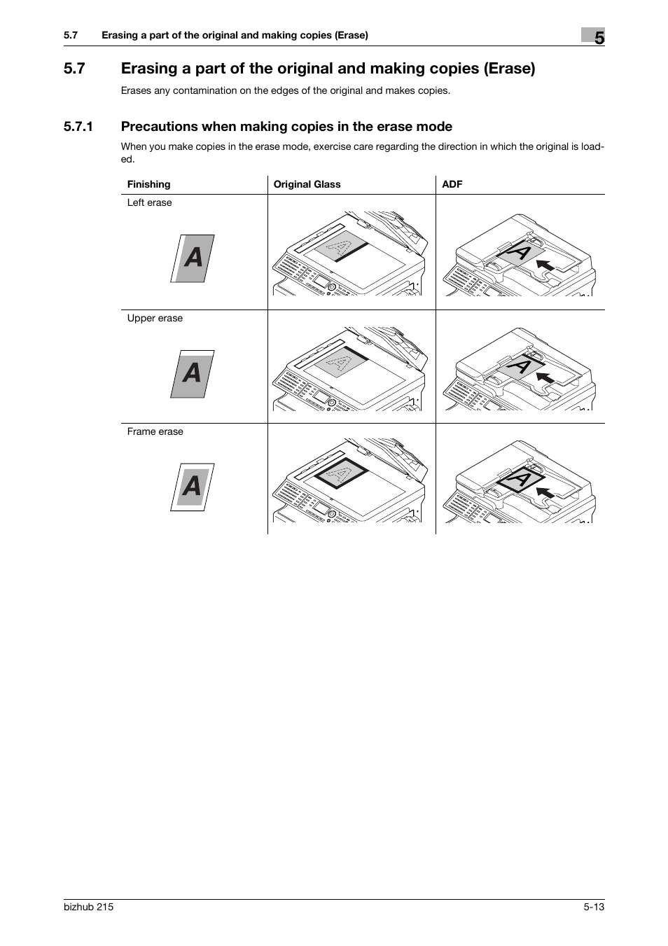 1 precautions when making copies in the erase mode | Konica Minolta Bizhub 215 User Manual | Page 80 / 138