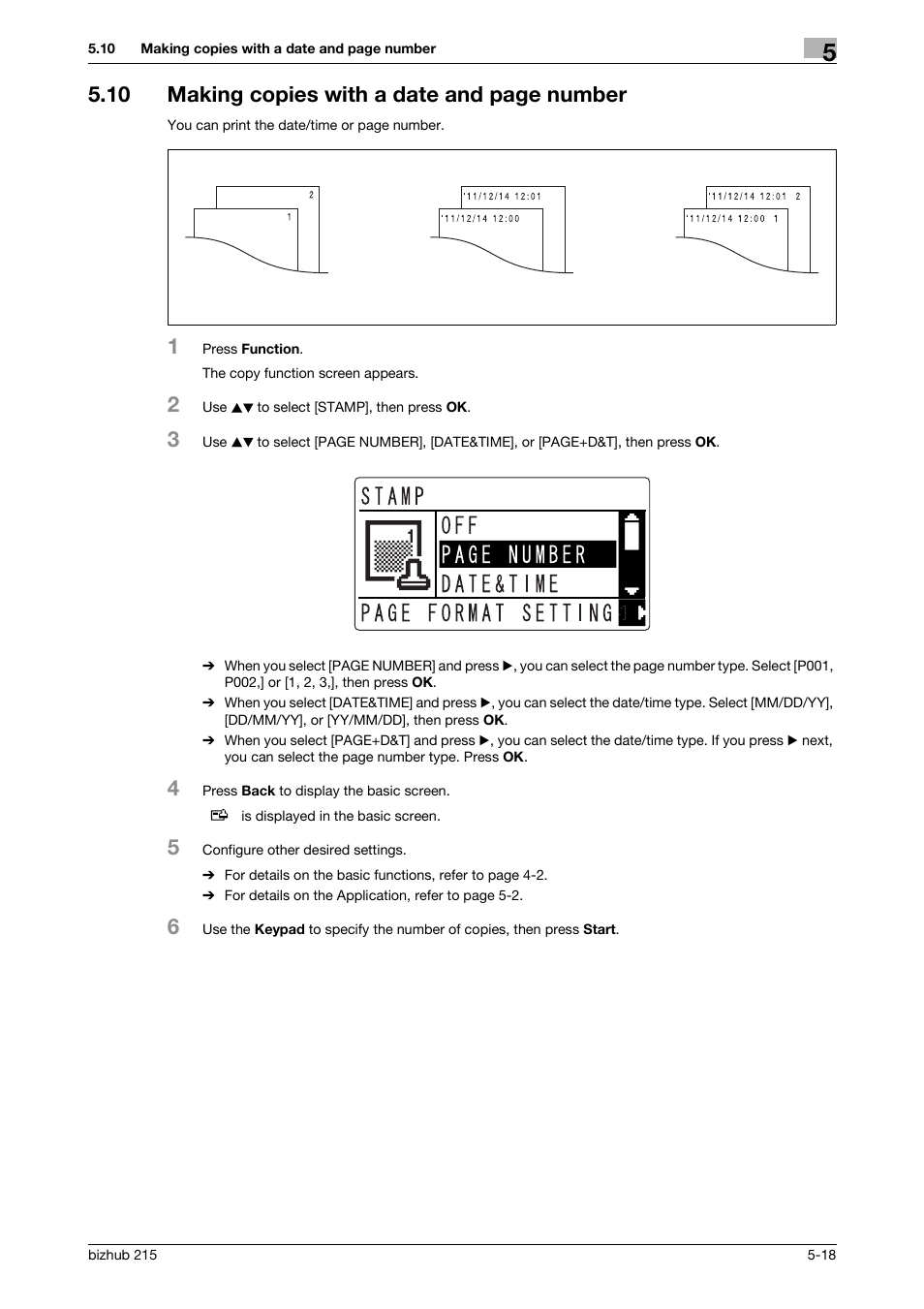 10 making copies with a date and page number | Konica Minolta Bizhub 215 User Manual | Page 85 / 138