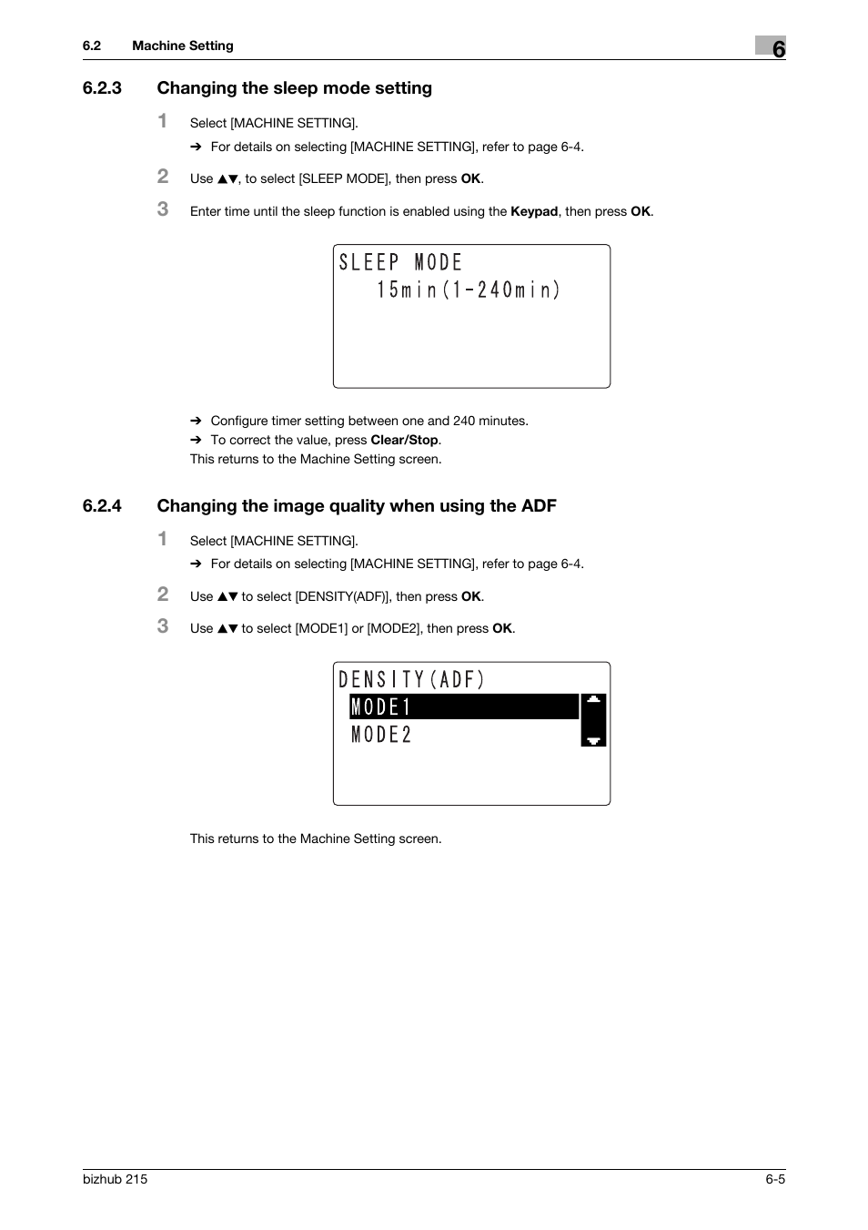 3 changing the sleep mode setting, 4 changing the image quality when using the adf, Changing the sleep mode setting -5 | Changing the image quality when using the adf -5 | Konica Minolta Bizhub 215 User Manual | Page 92 / 138