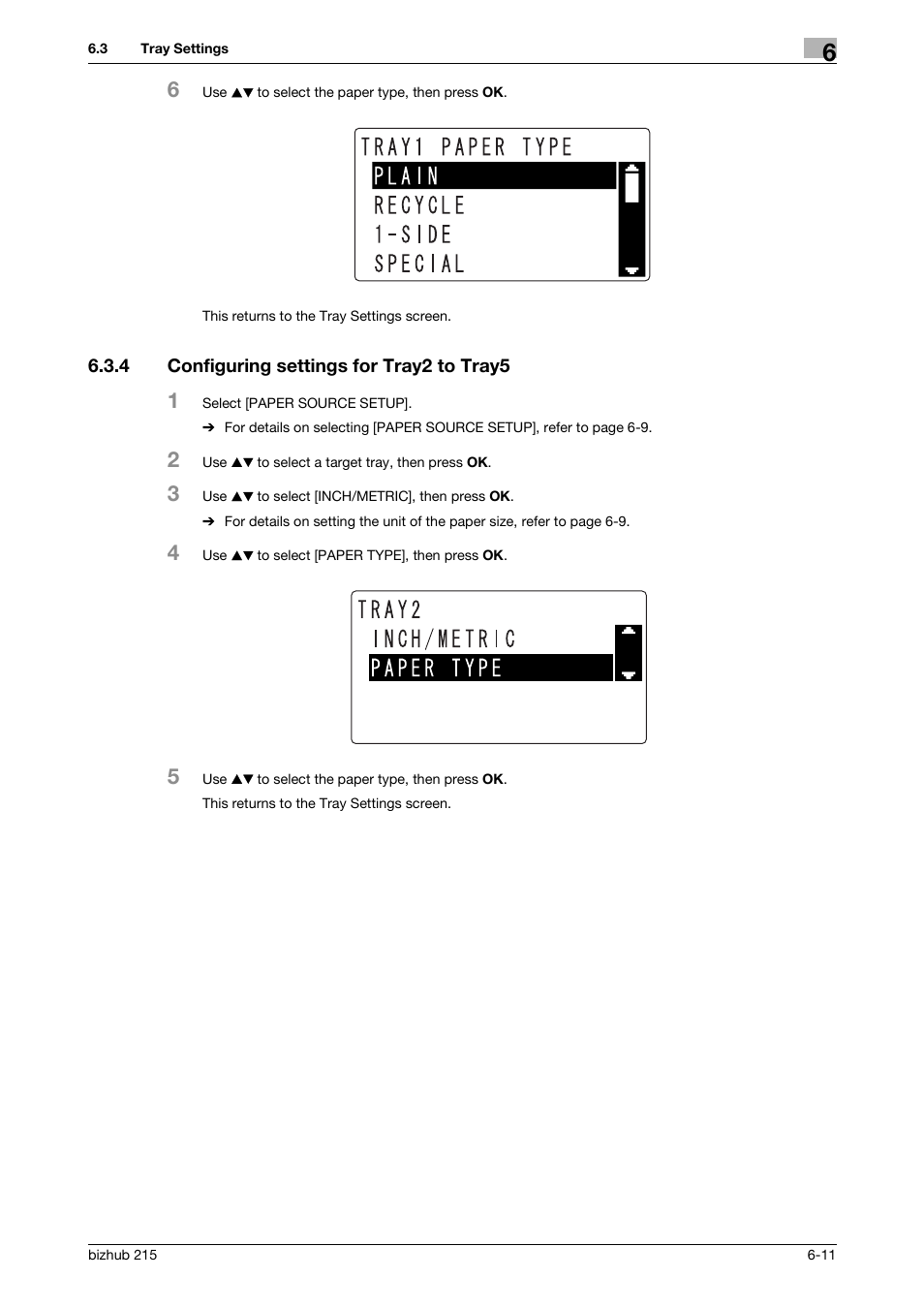 4 configuring settings for tray2 to tray5, Configuring settings for tray2 to tray5 -11 | Konica Minolta Bizhub 215 User Manual | Page 98 / 138