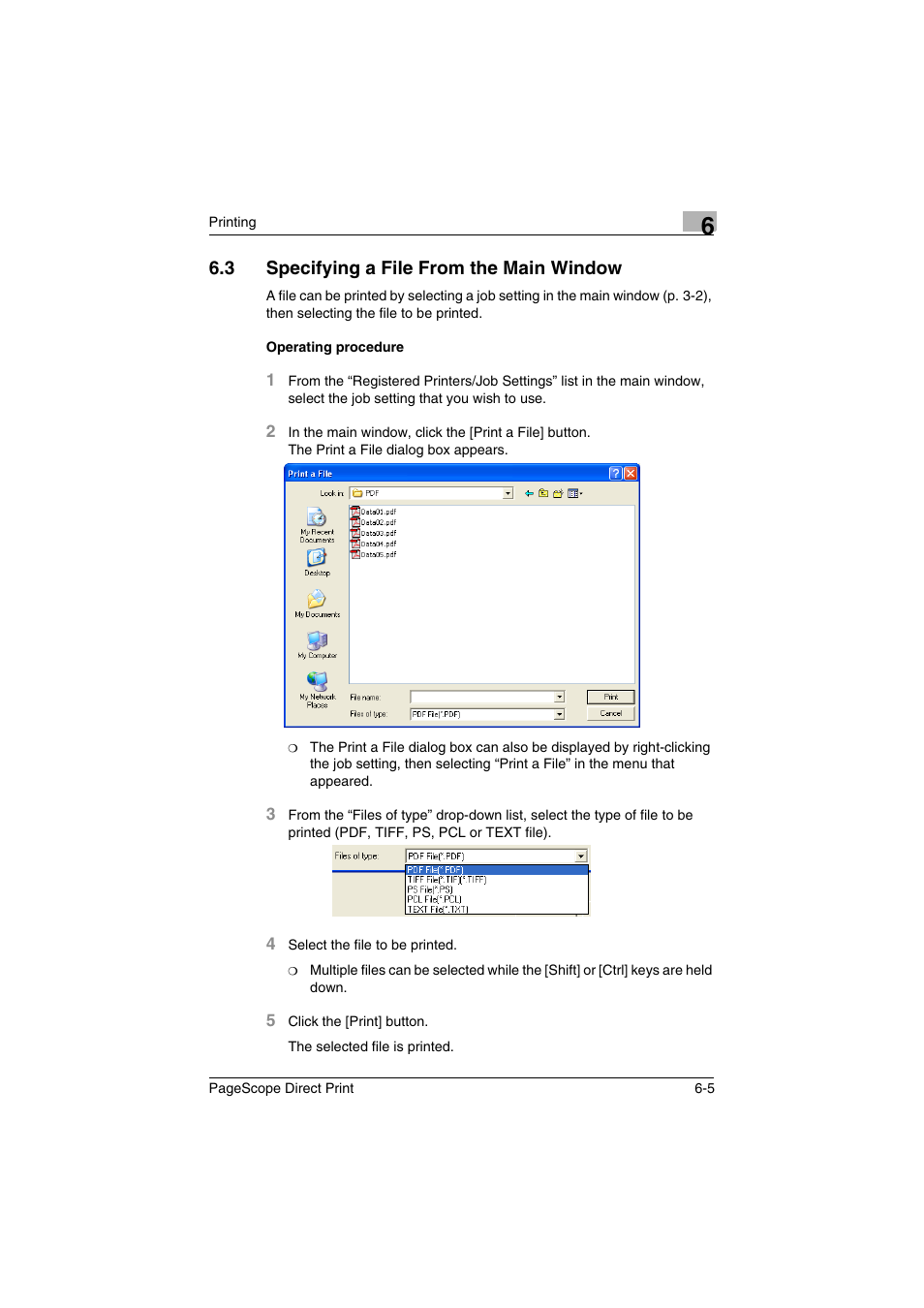 3 specifying a file from the main window, Specifying a file from the main window -5 | Konica Minolta PageScope Direct Print User Manual | Page 35 / 55