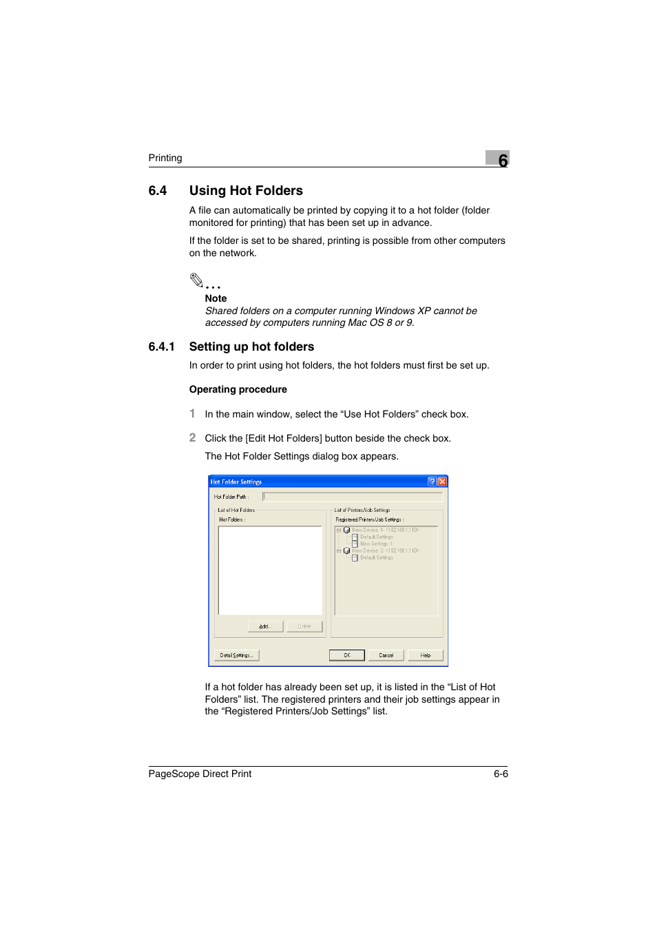 4 using hot folders, 1 setting up hot folders, Using hot folders -6 | Setting up hot folders -6 | Konica Minolta PageScope Direct Print User Manual | Page 36 / 55