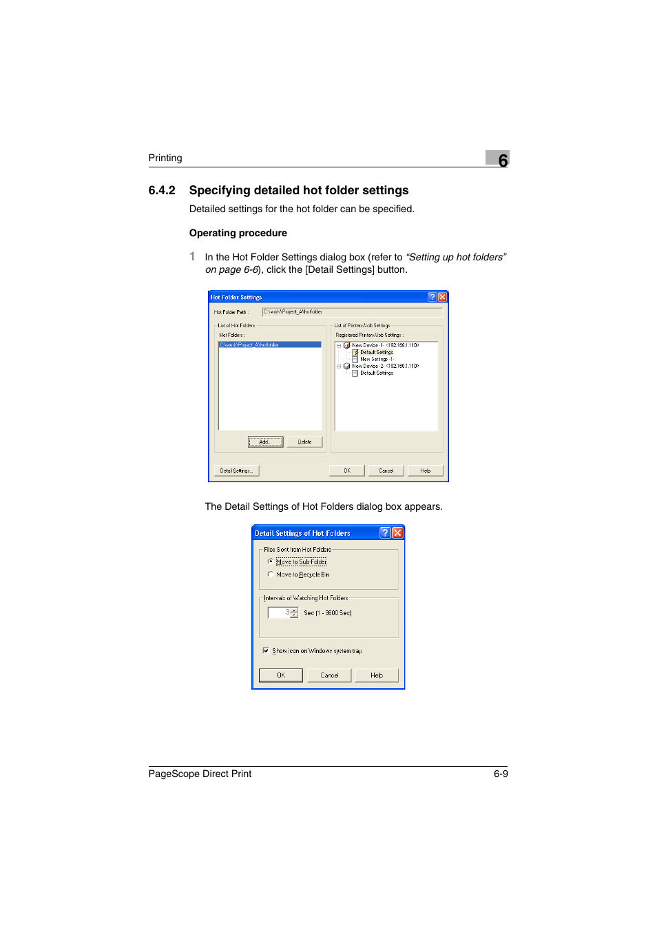 2 specifying detailed hot folder settings, Specifying detailed hot folder settings -9 | Konica Minolta PageScope Direct Print User Manual | Page 39 / 55