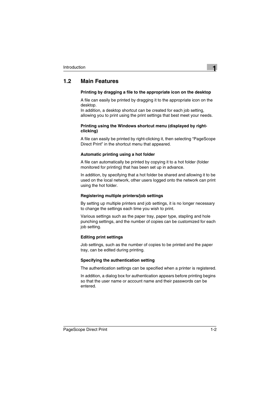 2 main features, Main features -2 | Konica Minolta PageScope Direct Print User Manual | Page 5 / 55