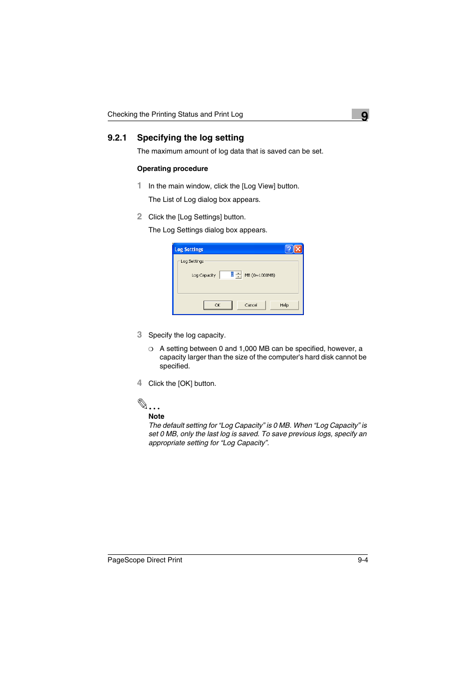 1 specifying the log setting, Specifying the log setting -4 | Konica Minolta PageScope Direct Print User Manual | Page 51 / 55