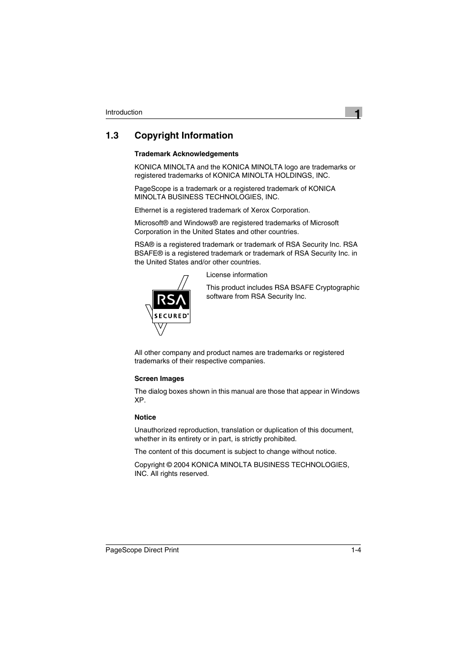 3 copyright information, Copyright information -4 | Konica Minolta PageScope Direct Print User Manual | Page 7 / 55