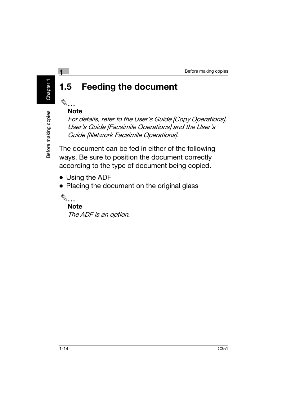 5 feeding the document, 5 feeding the document -14 | Konica Minolta BIZHUB C351 User Manual | Page 23 / 158