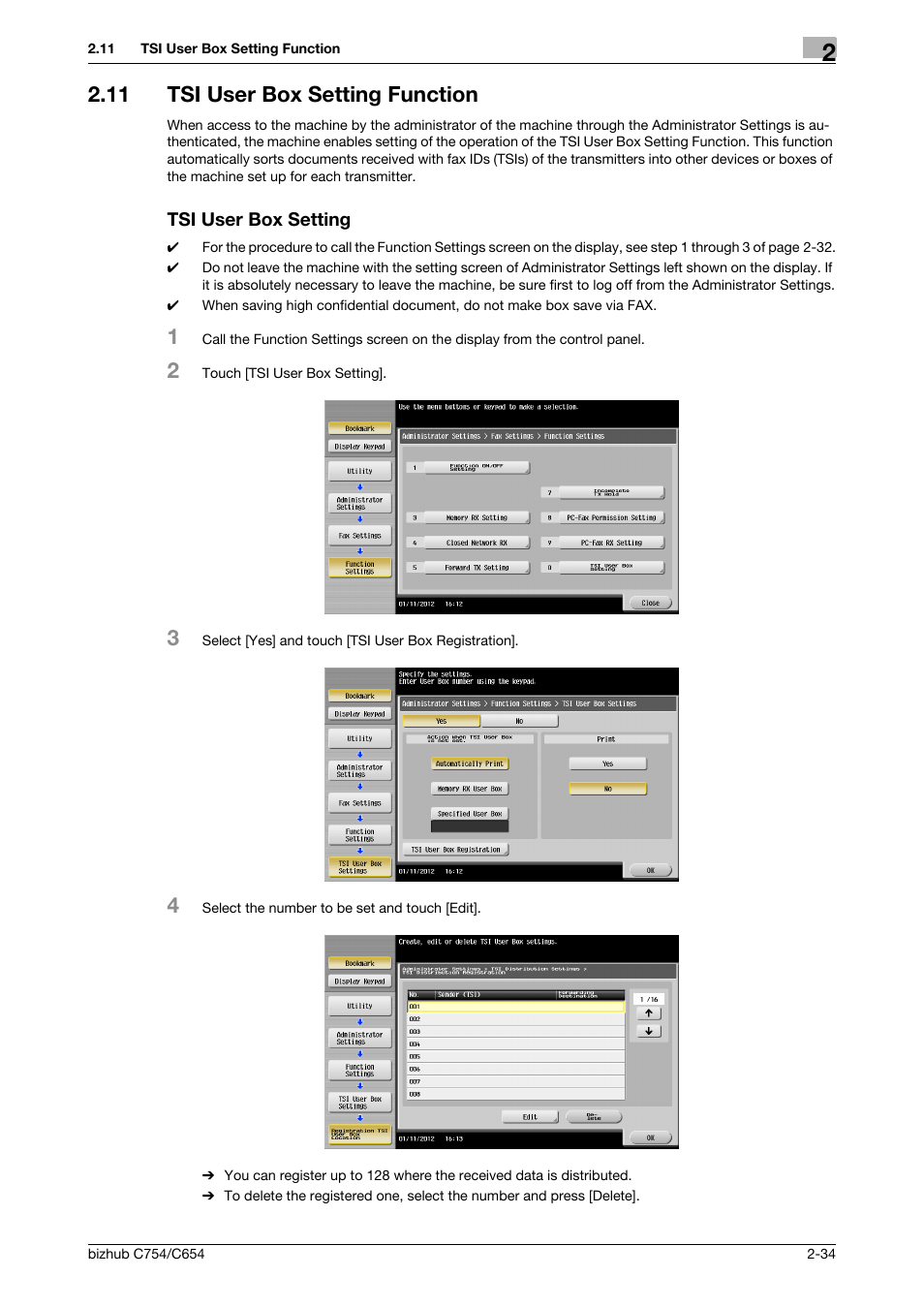 11 tsi user box setting function, Tsi user box setting | Konica Minolta bizhub C654 User Manual | Page 46 / 58