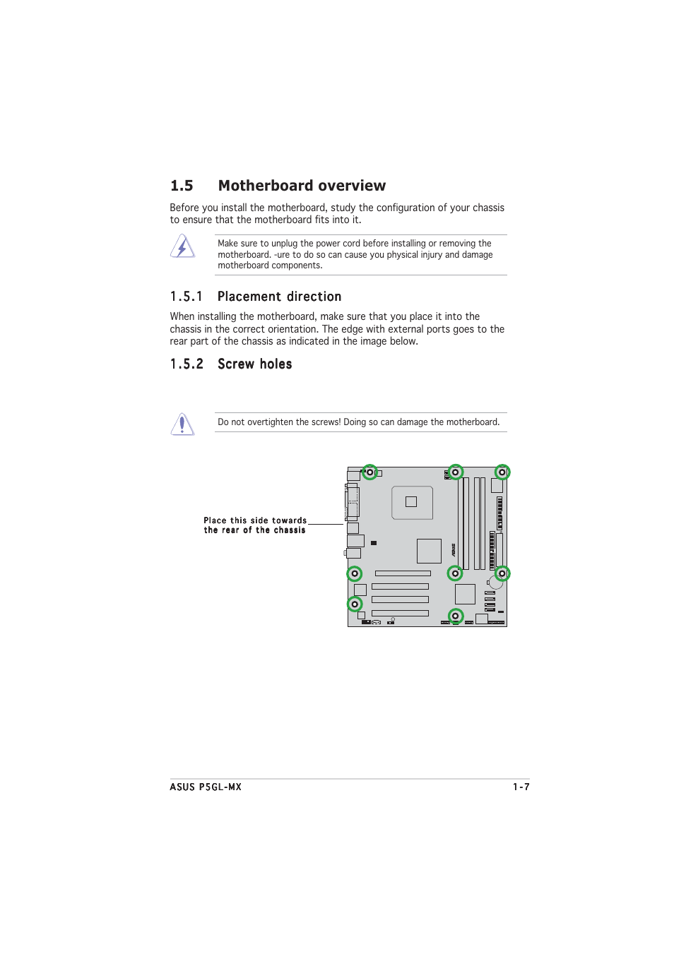 5 motherboard overview | Asus P5GL-MX User Manual | Page 19 / 94