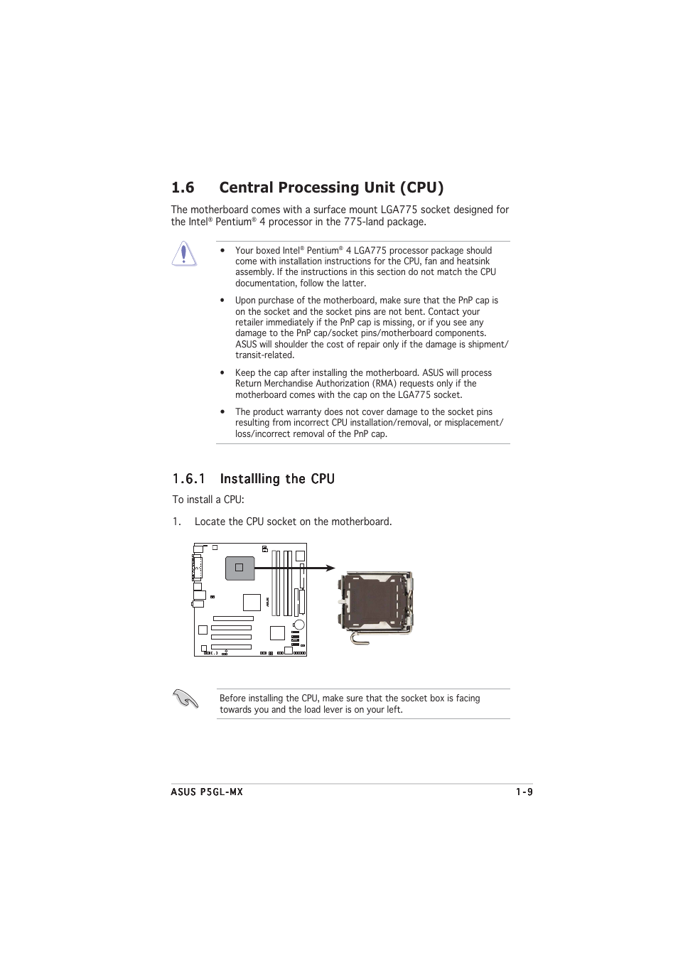 6 central processing unit (cpu) | Asus P5GL-MX User Manual | Page 21 / 94