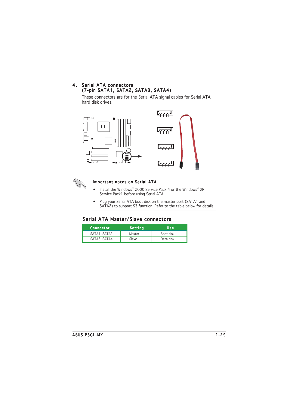 Serial ata master/slave connectors, P5gl-mx sata connectors | Asus P5GL-MX User Manual | Page 41 / 94