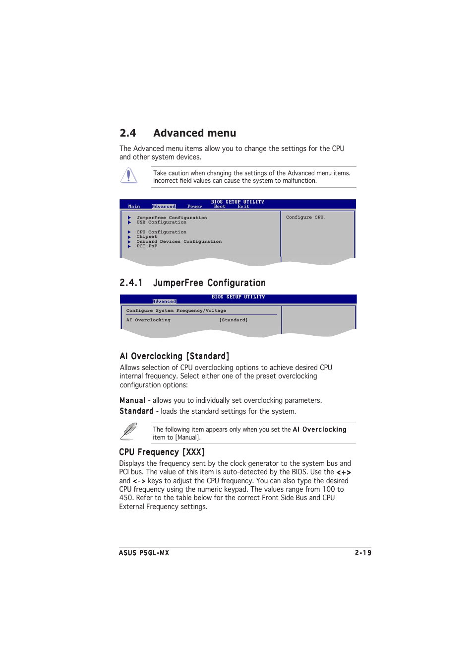 4 advanced menu | Asus P5GL-MX User Manual | Page 65 / 94