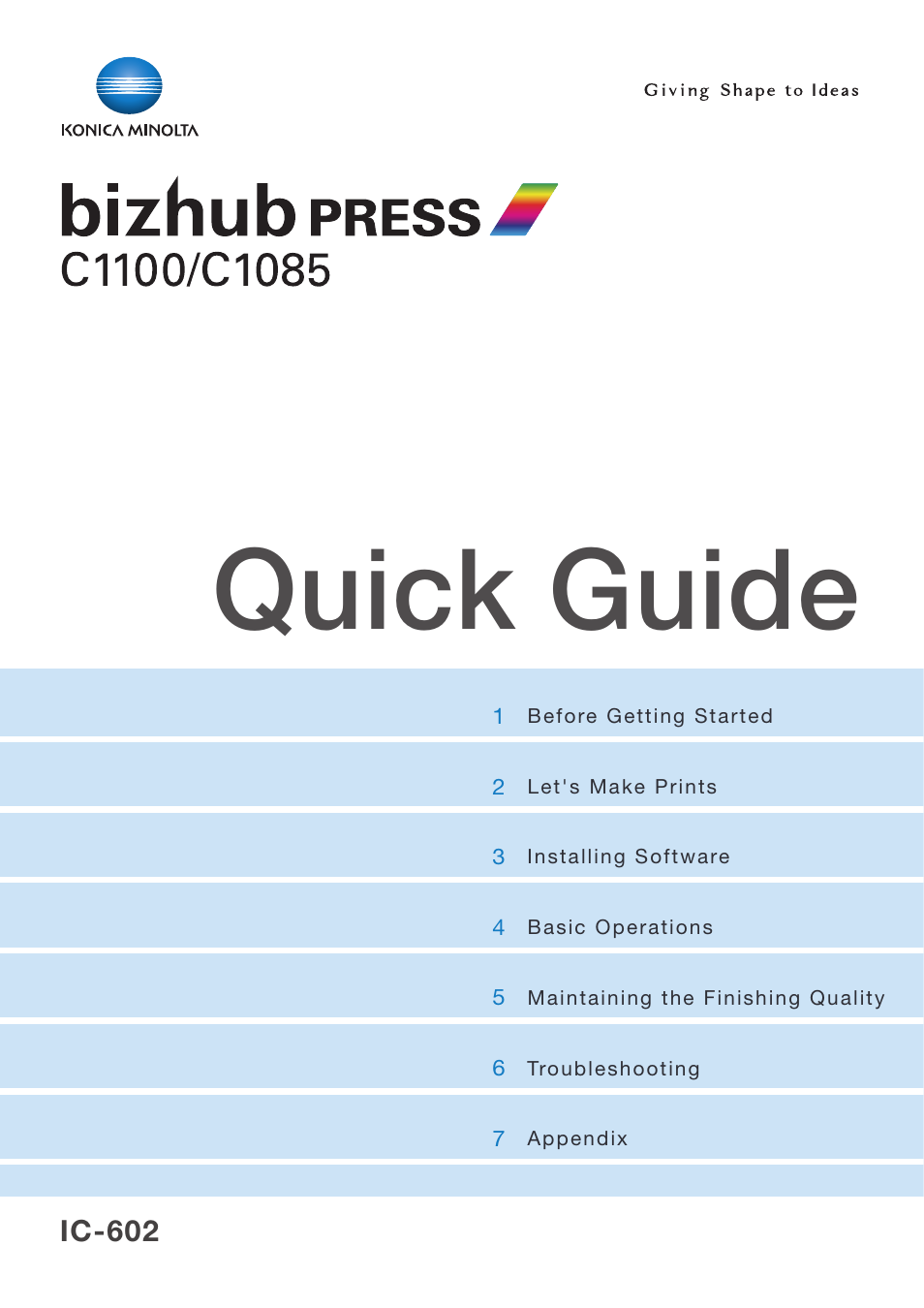 Konica Minolta bizhub PRESS C1100 User Manual | 123 pages