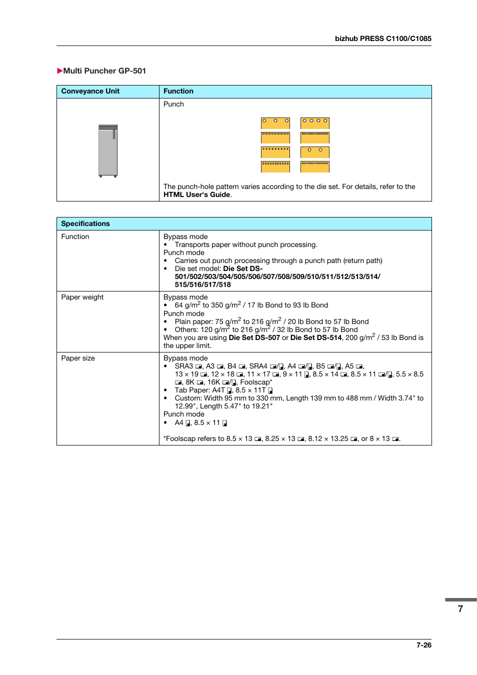 Multi puncher gp-501, Multi puncher gp-501 -26 | Konica Minolta bizhub PRESS C1100 User Manual | Page 115 / 123