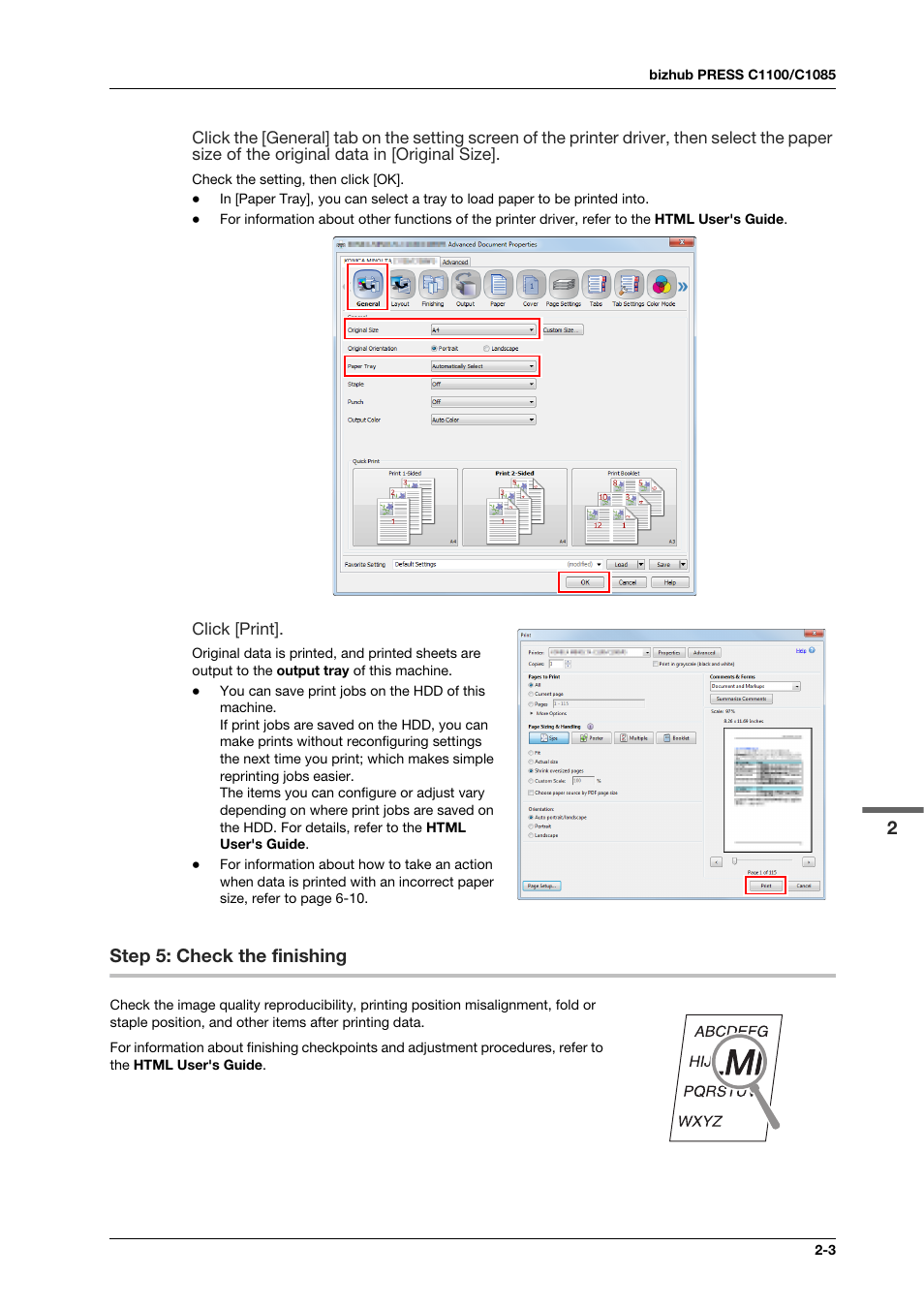 Step 5: check the finishing, Step 5: check the finishing -3 | Konica Minolta bizhub PRESS C1100 User Manual | Page 19 / 123